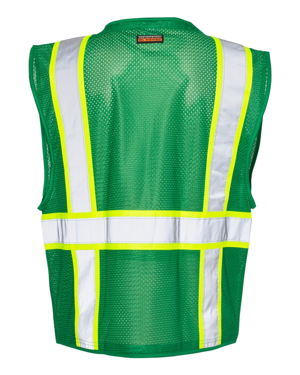 Rear View of Green/ Lime - B104 EV Series® Enhanced Visibility Multi-Pocket Mesh Vest - B100-111