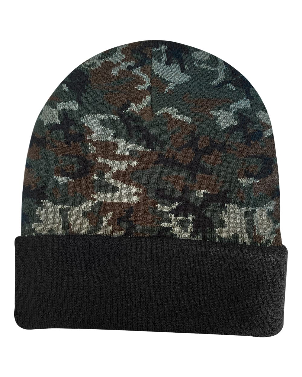 Rear View of Green Woodland Camo Coleman Cuffed Beanie - 3523
