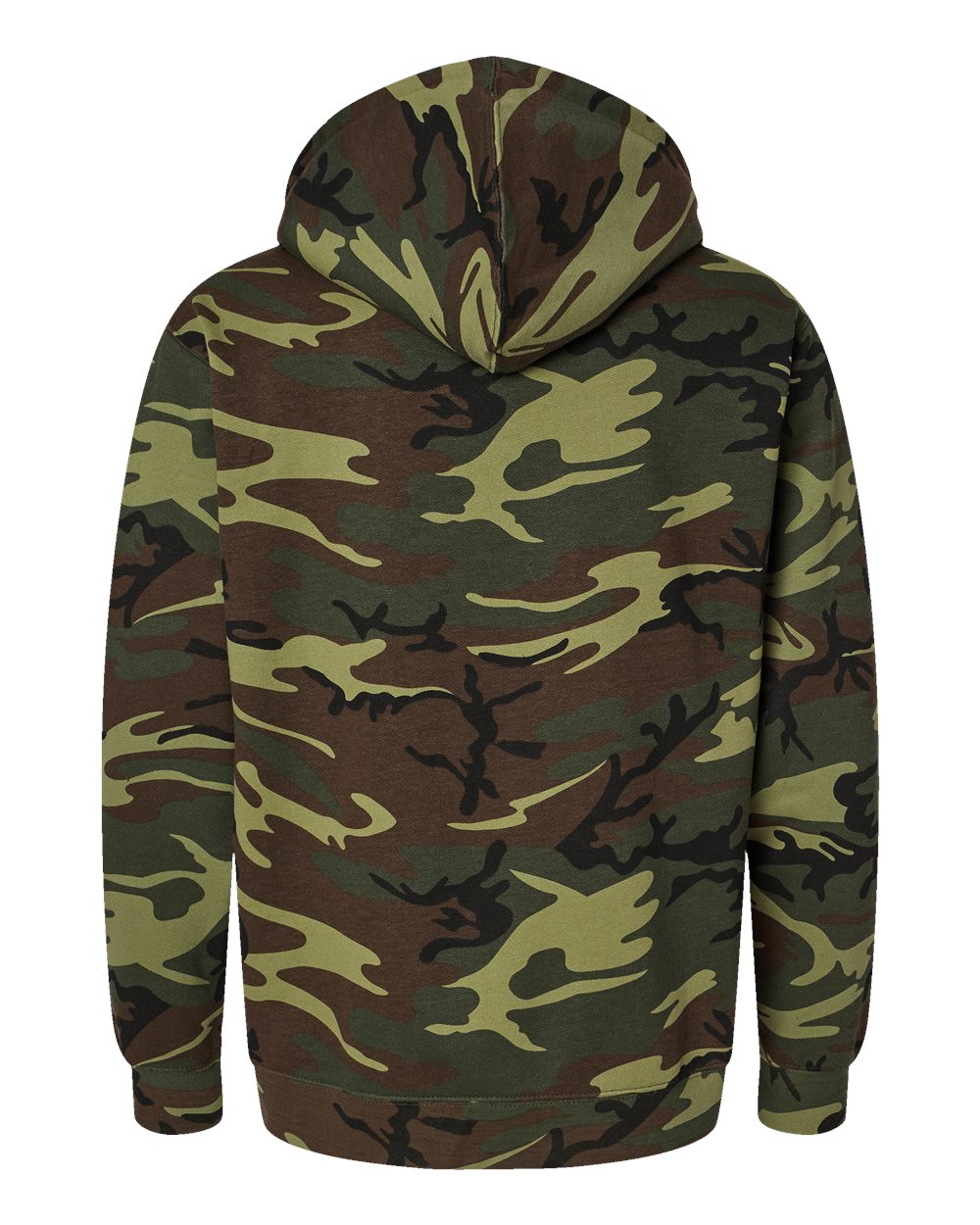 Rear View of Green Woodland Camo Pullover Fleece Hoodie - 3969