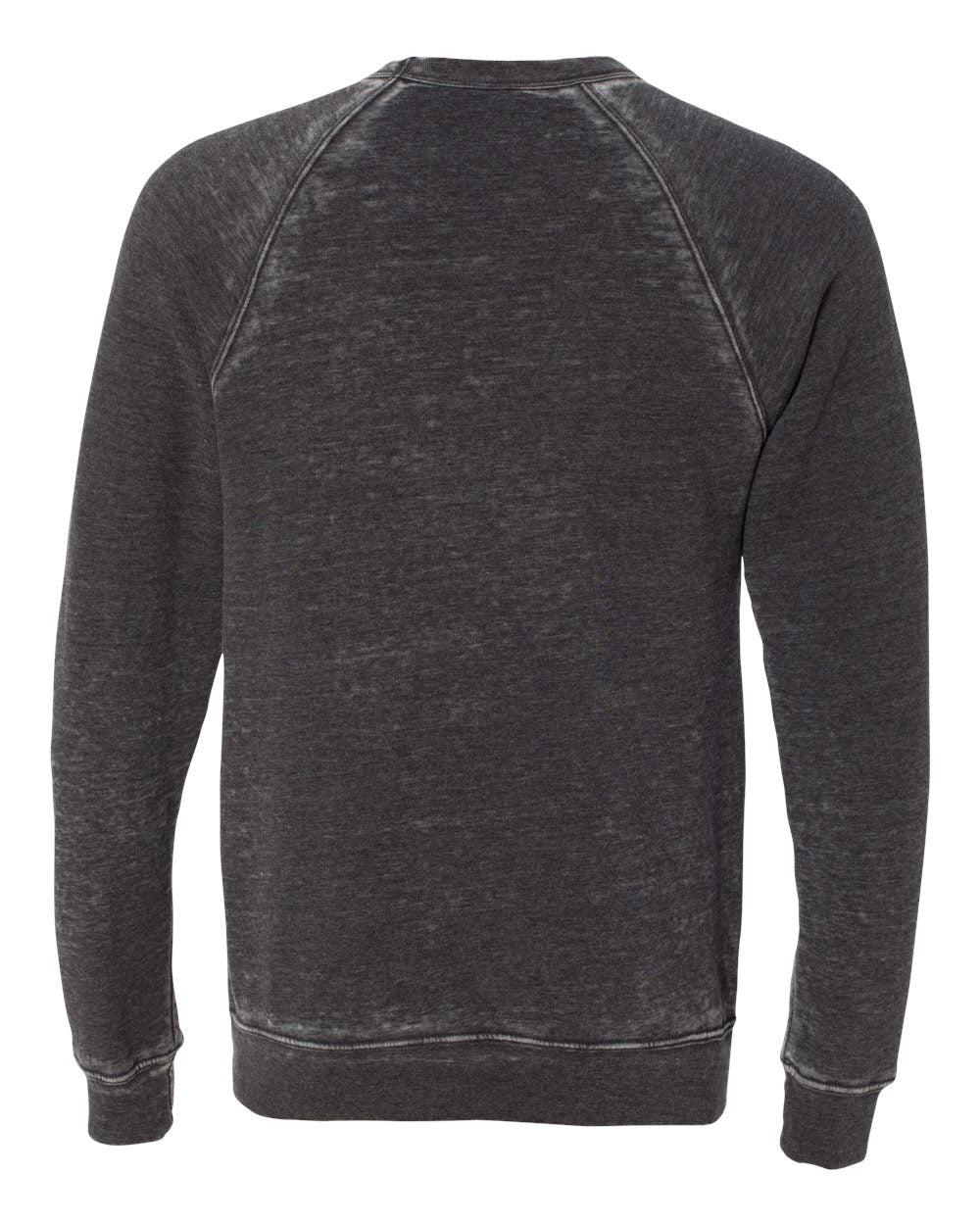 Rear View of Grey Acid Wash Sponge Fleece Raglan Crewneck Sweatshirt - 3901