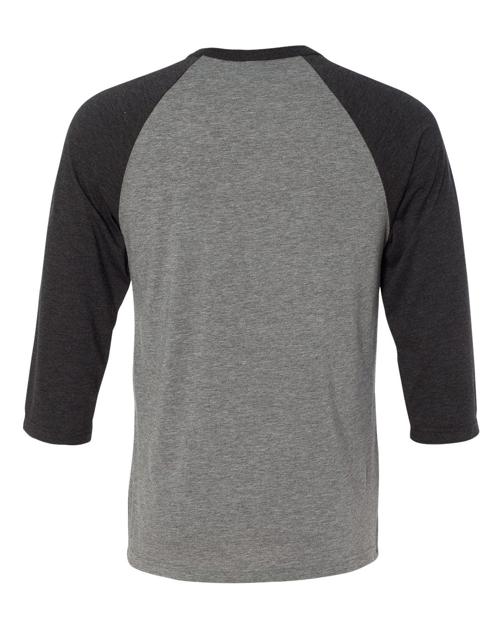 Rear View of Grey/ Charcoal Black Triblend Three-Quarter Sleeve Baseball Tee - 3200