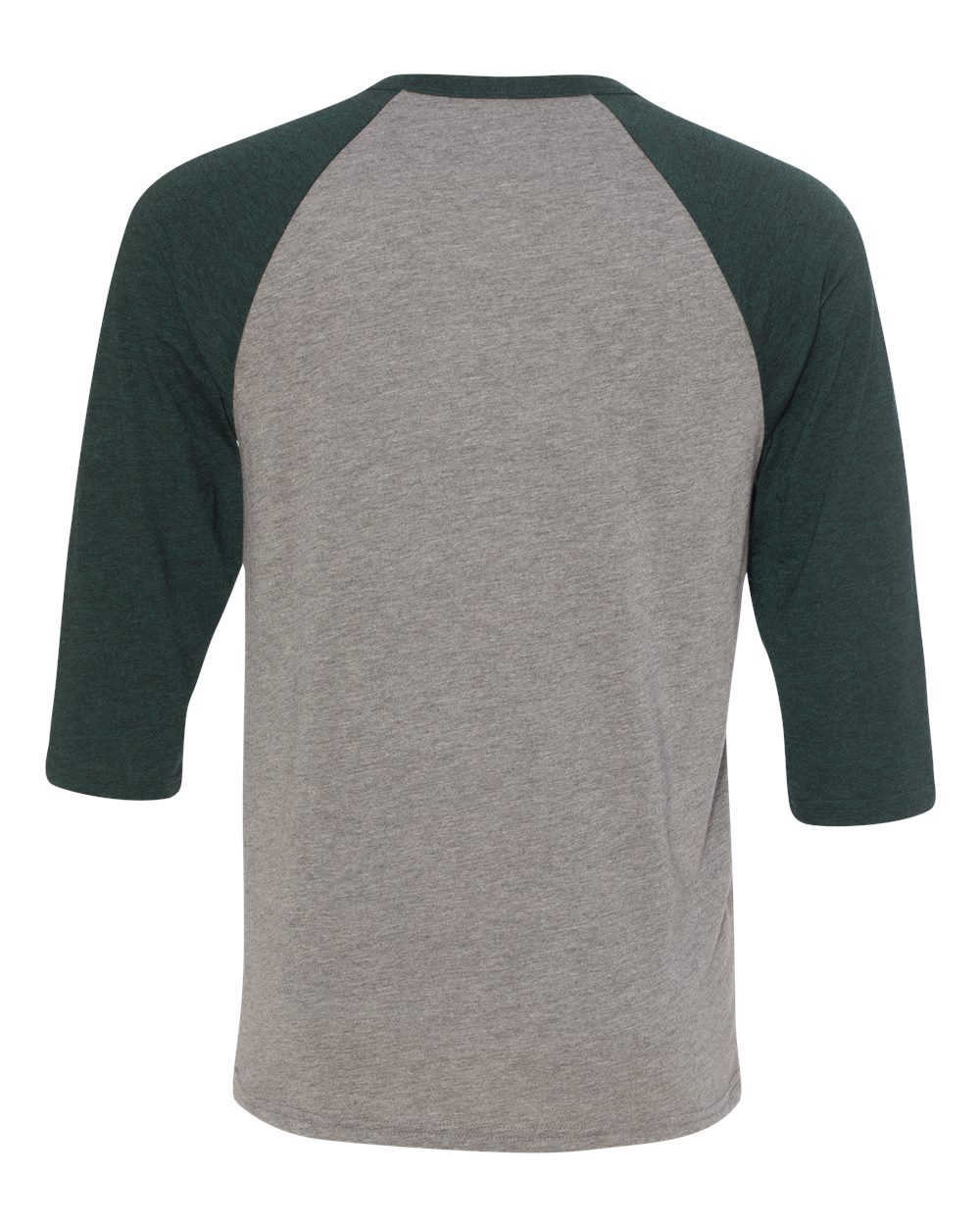 Rear View of Grey/ Emerald Triblend Three-Quarter Sleeve Baseball Tee - 3200