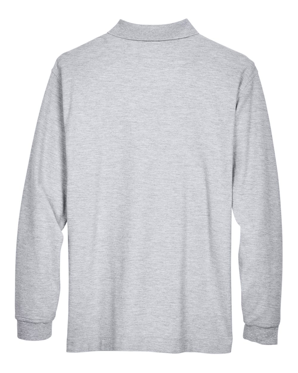 Rear View of Grey Heather Men's Pima Piqué Long Sleeve Polo - D110