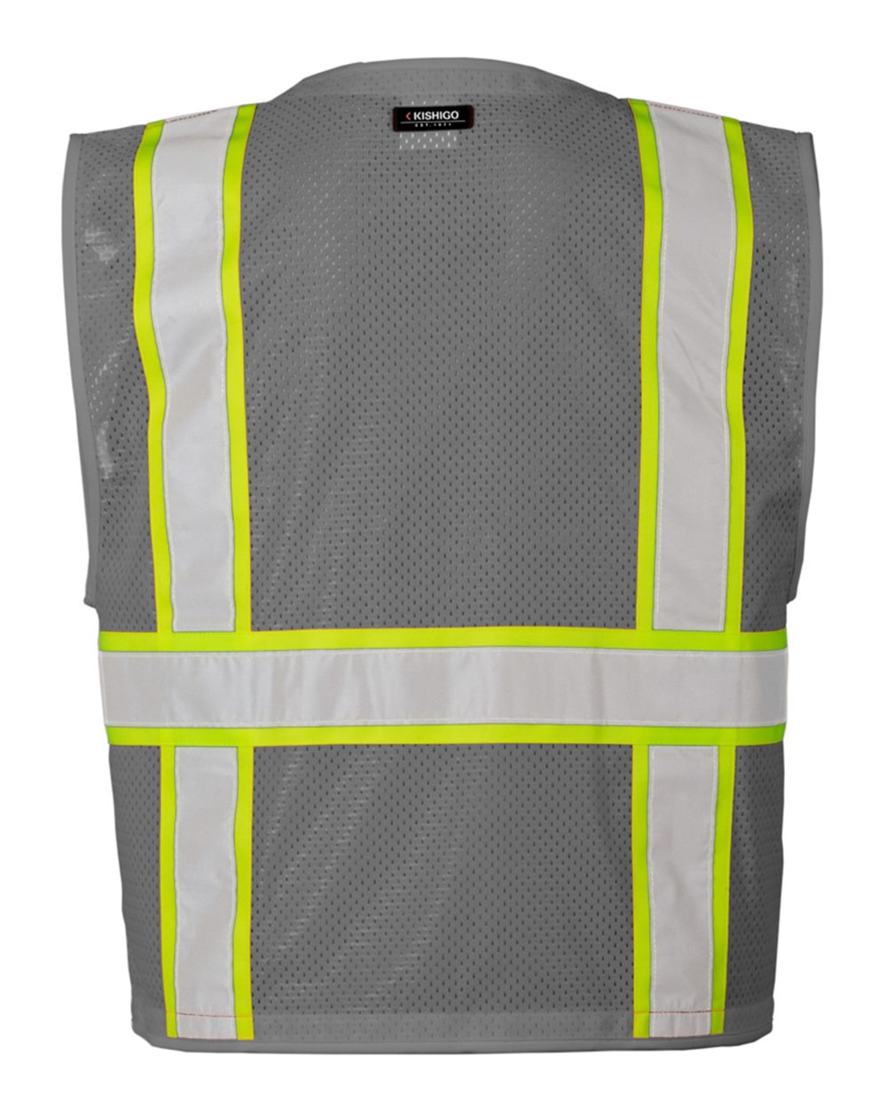 Rear View of Grey/ Lime - B111 EV Series® Enhanced Visibility Multi-Pocket Mesh Vest - B100-111