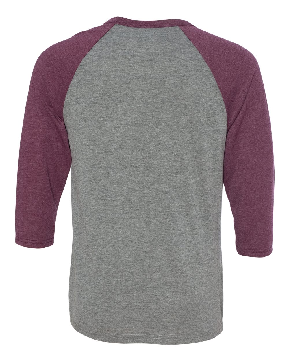 Rear View of Grey/ Maroon Triblend Three-Quarter Sleeve Baseball Tee - 3200
