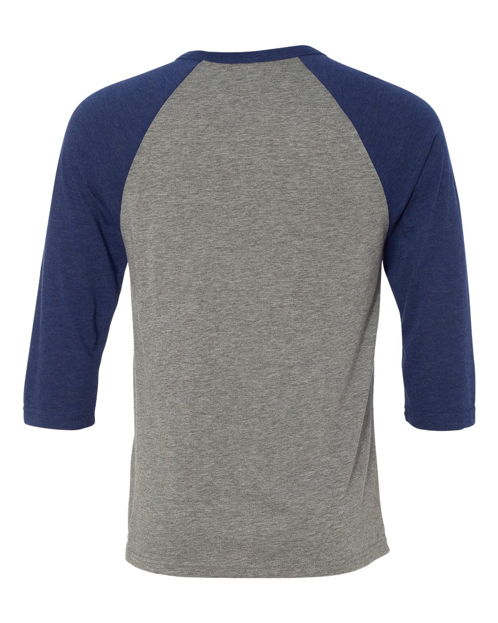 Rear View of Grey/ Navy Triblend Three-Quarter Sleeve Baseball Tee - 3200