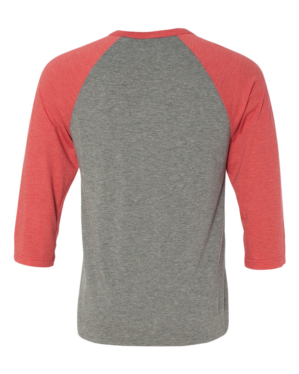 Rear View of Grey/ Red Triblend Three-Quarter Sleeve Baseball Tee - 3200