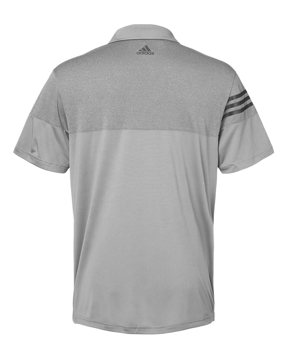 Rear View of Grey Three Heathered 3-Stripes Colorblocked Polo - A213