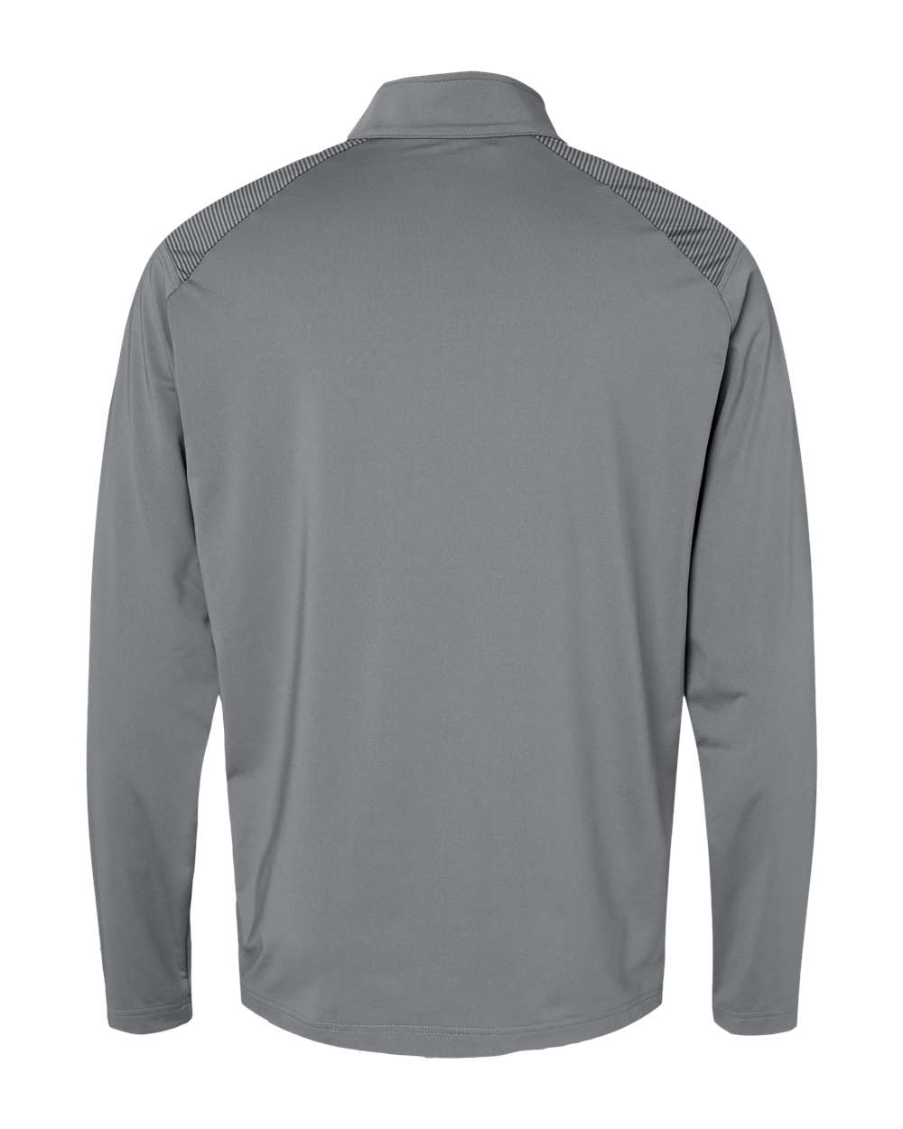 Rear View of Grey Three Shoulder Stripe Quarter-Zip Pullover - A520