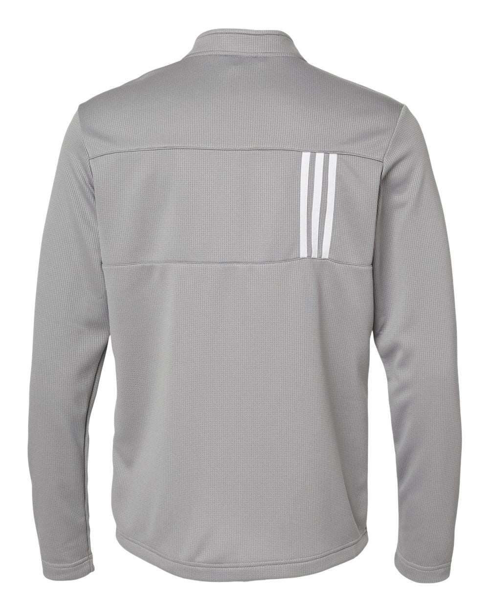 Rear View of Grey Three/ White 3-Stripes Double Knit Quarter-Zip Pullover - A482