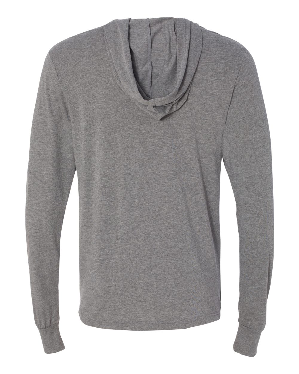 Rear View of Grey Triblend Jersey Hooded Long Sleeve Tee - 3512