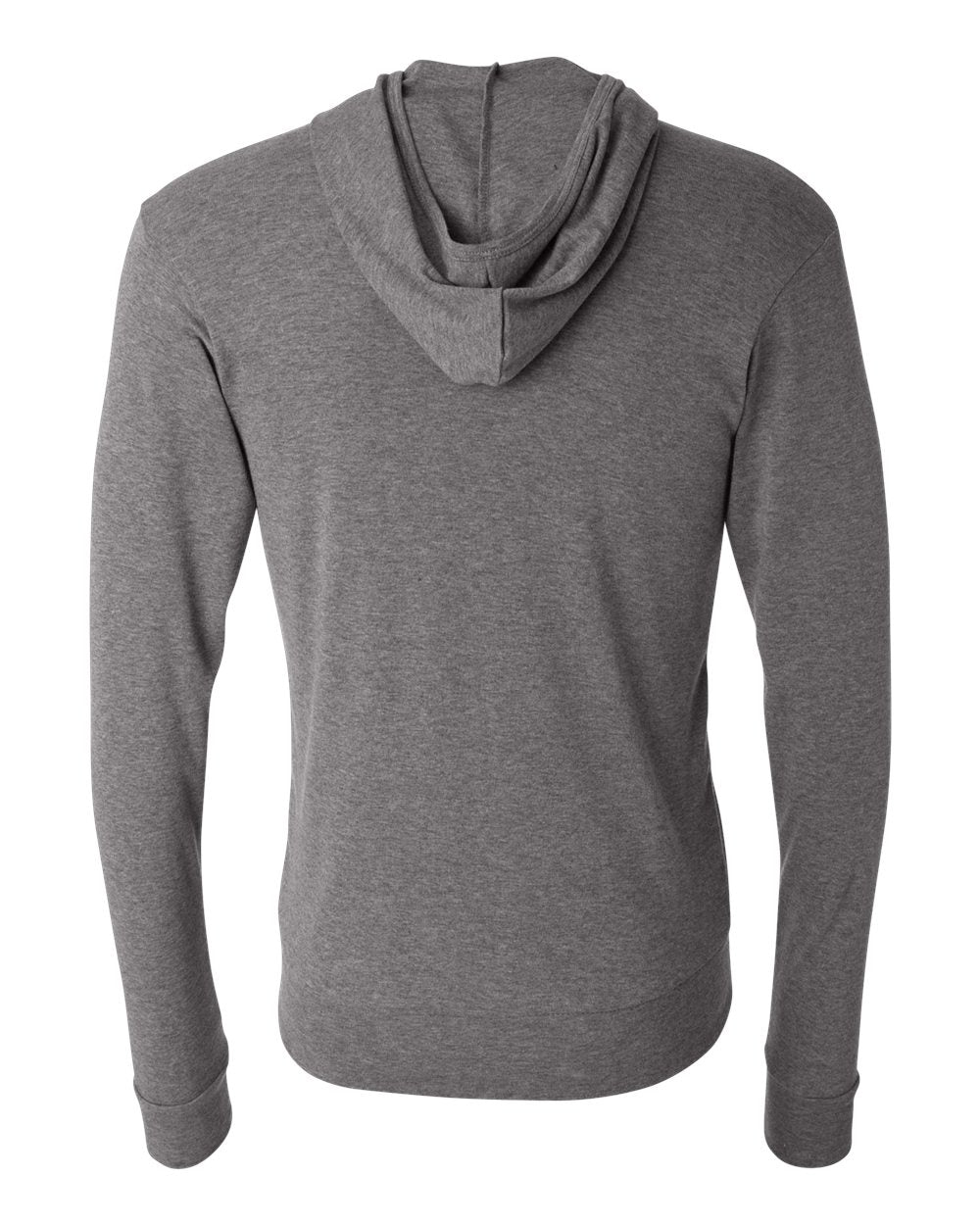 Rear View of Grey Triblend Triblend Lightweight Full-Zip Hooded Long Sleeve Tee - 3939