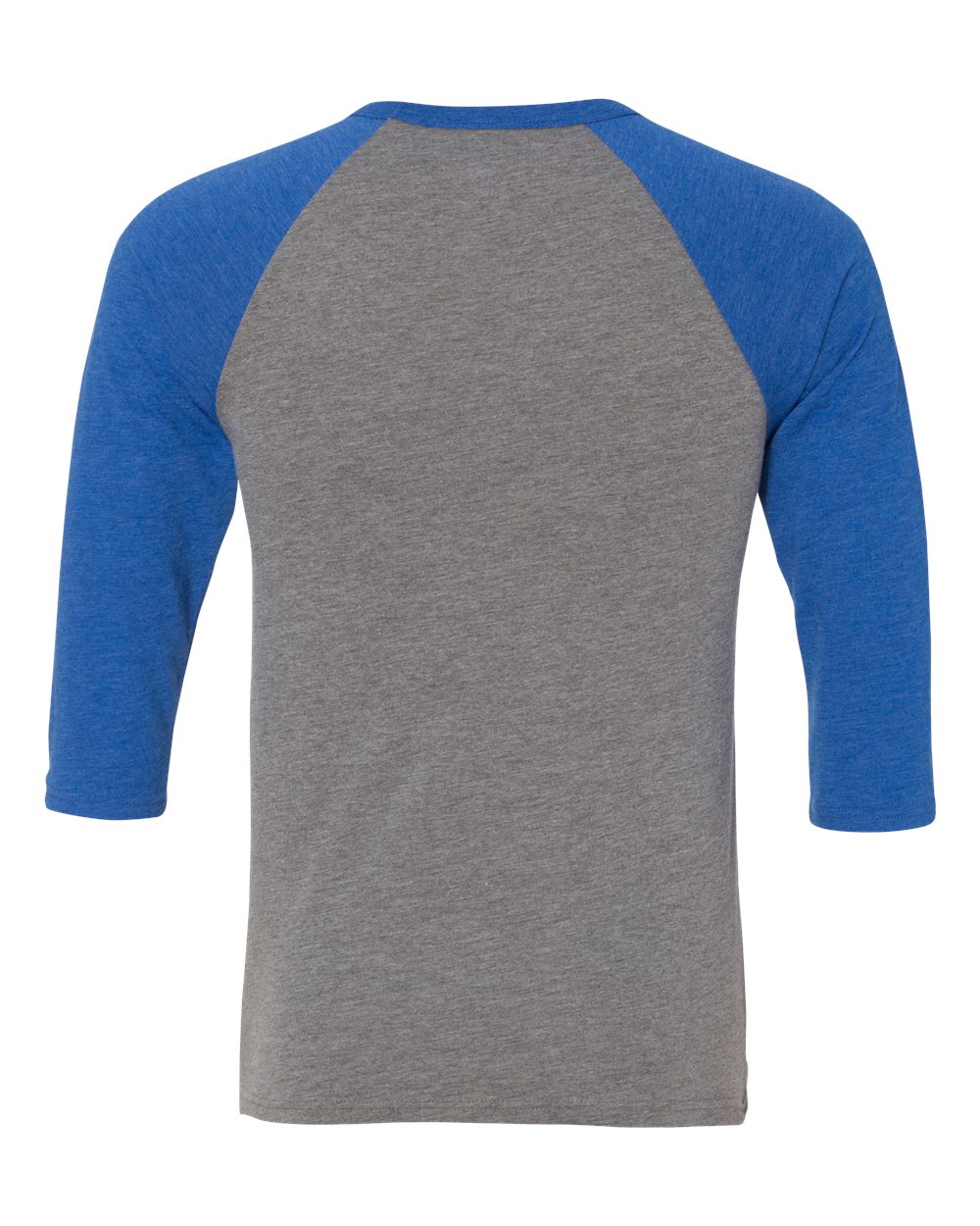 Rear View of Grey/ True Royal Triblend Three-Quarter Sleeve Baseball Tee - 3200