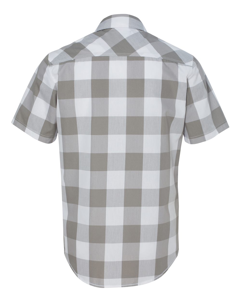 Rear View of Grey/ White Buffalo Plaid Short Sleeve Shirt - 9203