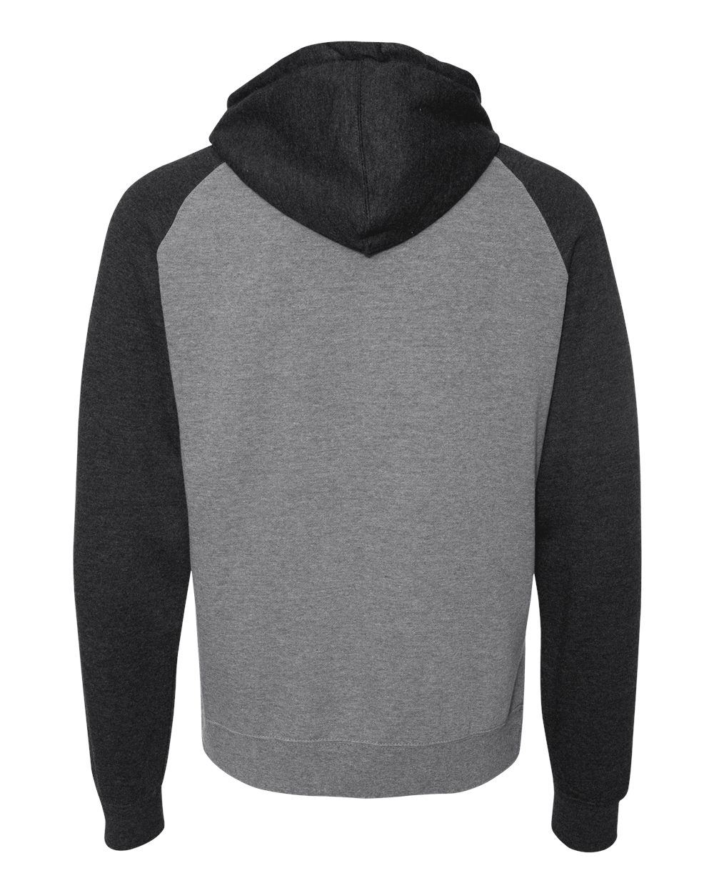 Rear View of Gunmetal Heather/ Charcoal Heather Raglan Hooded Sweatshirt - IND40RP