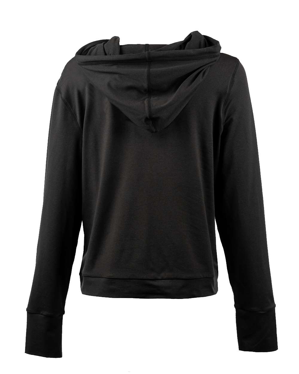 Rear View of Heather Black Women's Dawn to Dusk Hooded Pullover - 5667
