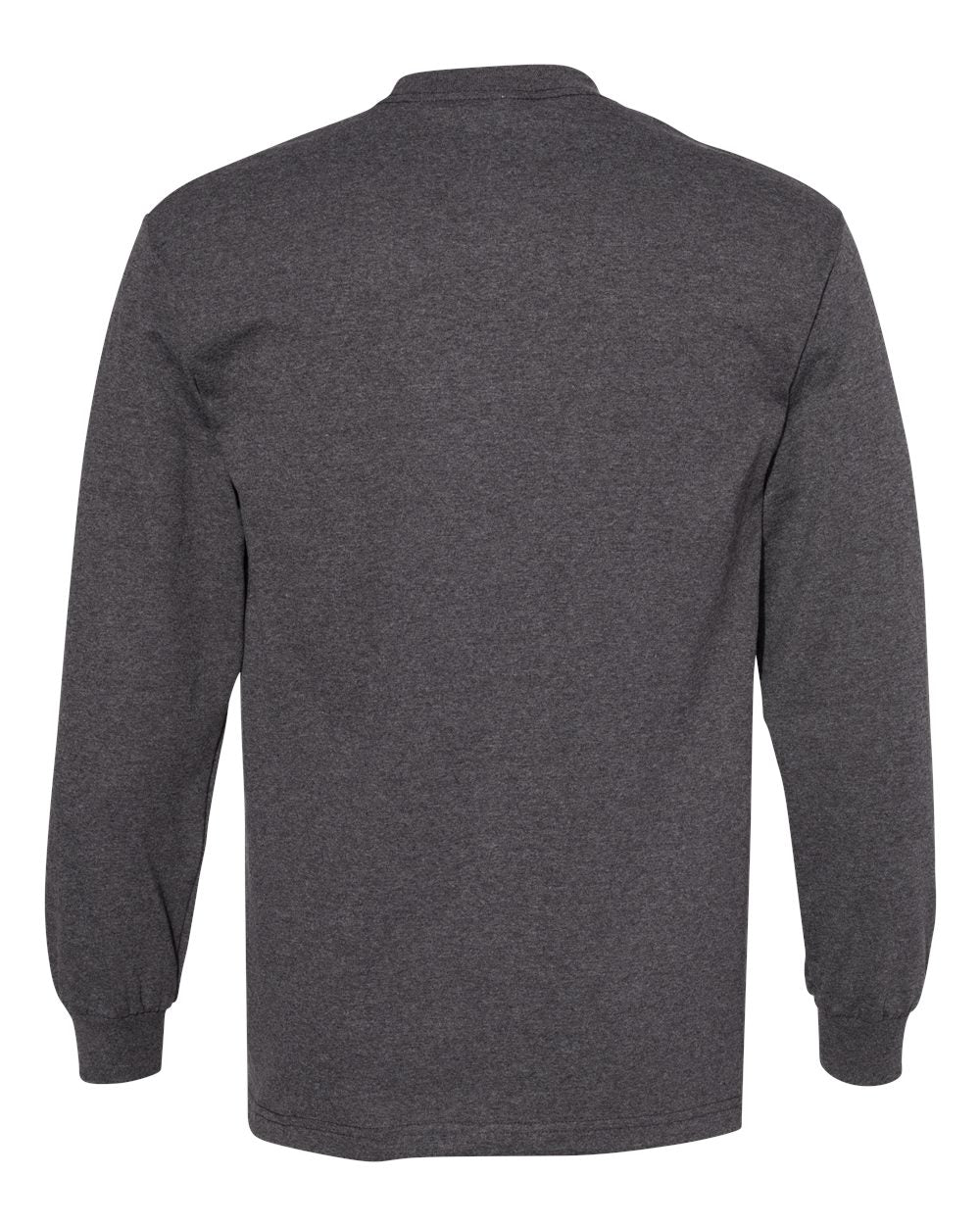 Rear View of Heather Charcoal Heavyweight Cotton Long Sleeve Tee - 1304