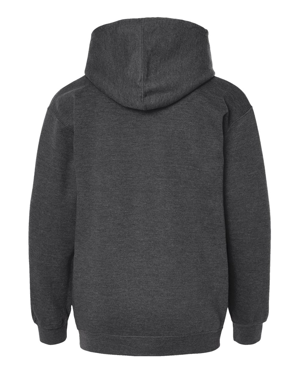 Rear View of Heather Charcoal Youth Hooded Sweatshirt - 320Y