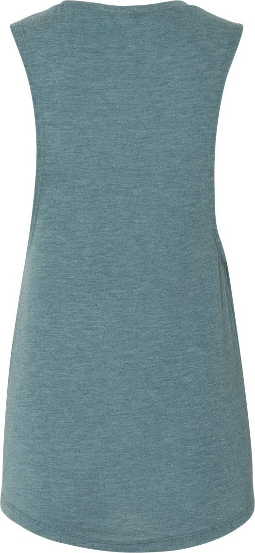 Rear View of Heather Deep Teal Women's Flowy Scoop Muscle Tank - 8803