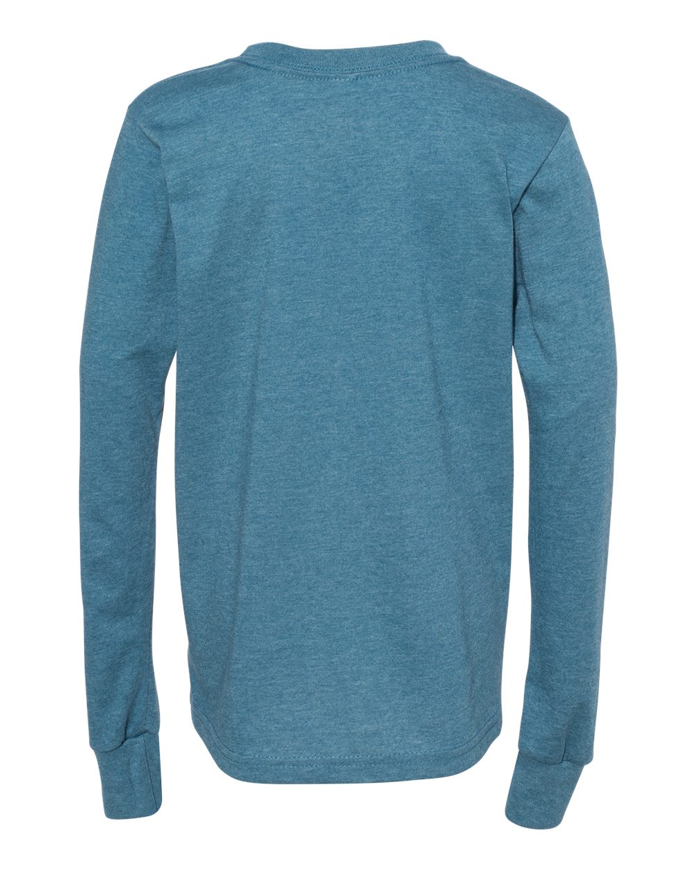 Rear View of Heather Deep Teal Youth Heather CVC Long Sleeve Tee - 3501YCVC