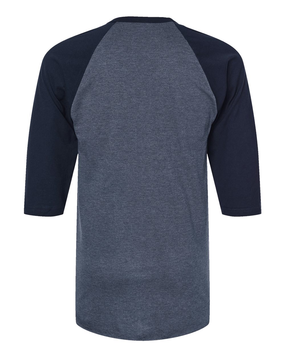 Rear View of Heather Denim/ Navy Fine Jersey Raglan T-Shirt - 245