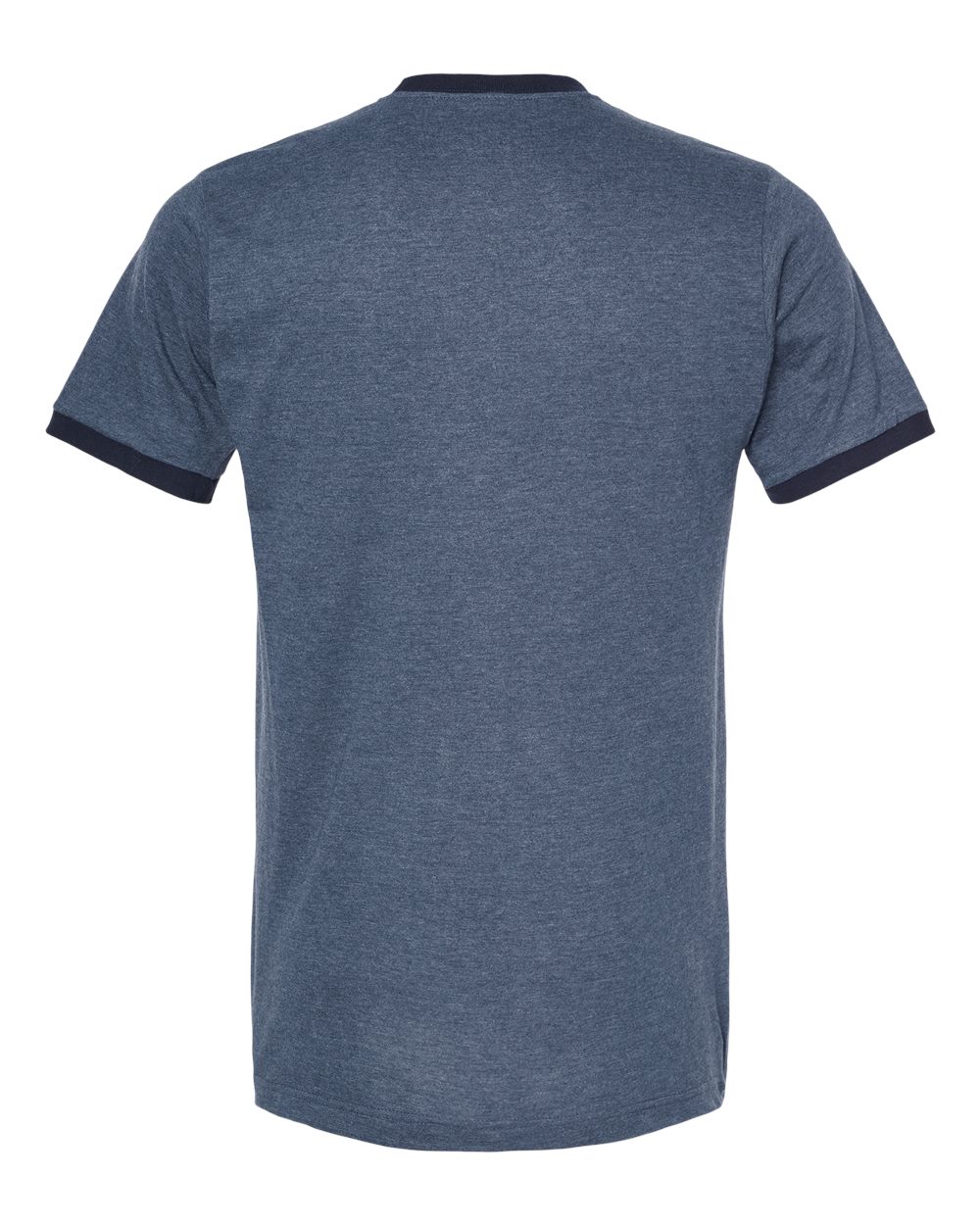 Rear View of Heather Denim/ Navy Fine Jersey Ringer T-Shirt - 246