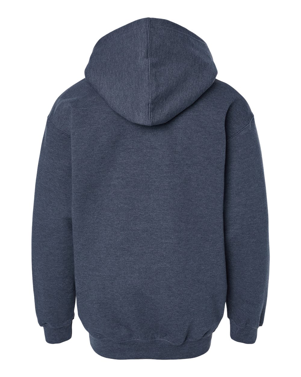 Rear View of Heather Denim Youth Hooded Sweatshirt - 320Y