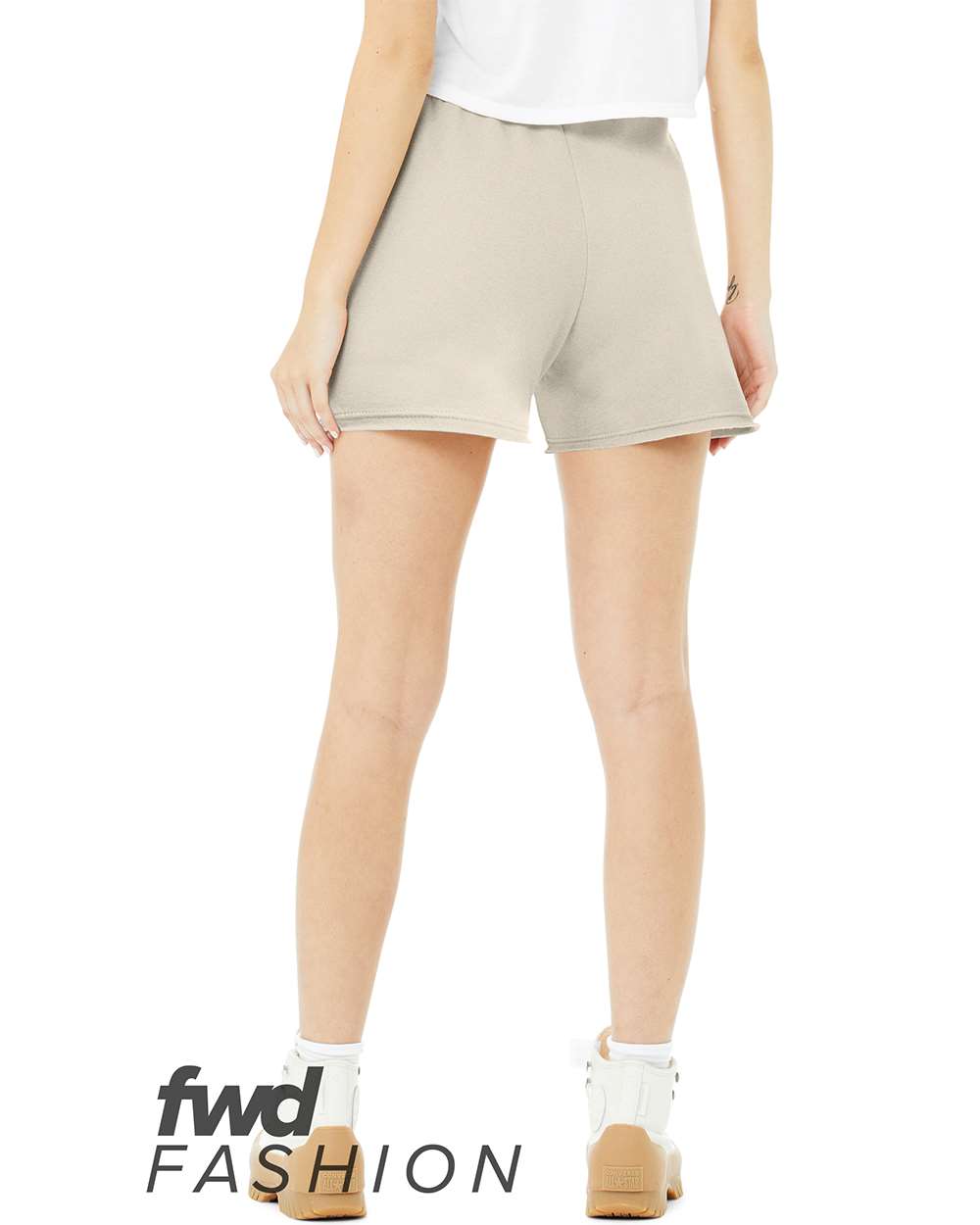 Rear View of Heather Dust FWD Fashion Women's Cutoff Fleece Shorts - 3797