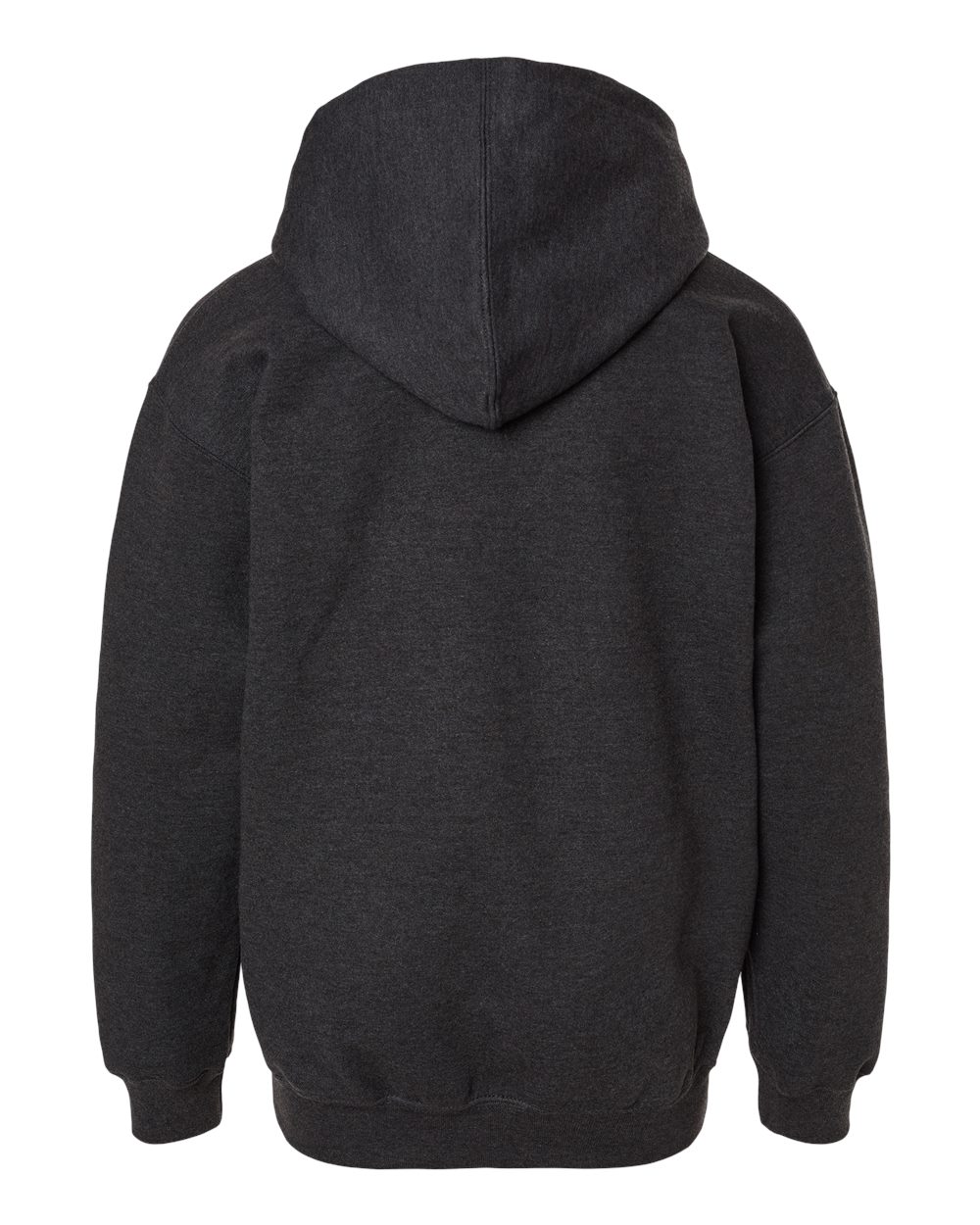 Rear View of Heather Graphite Youth Hooded Sweatshirt - 320Y