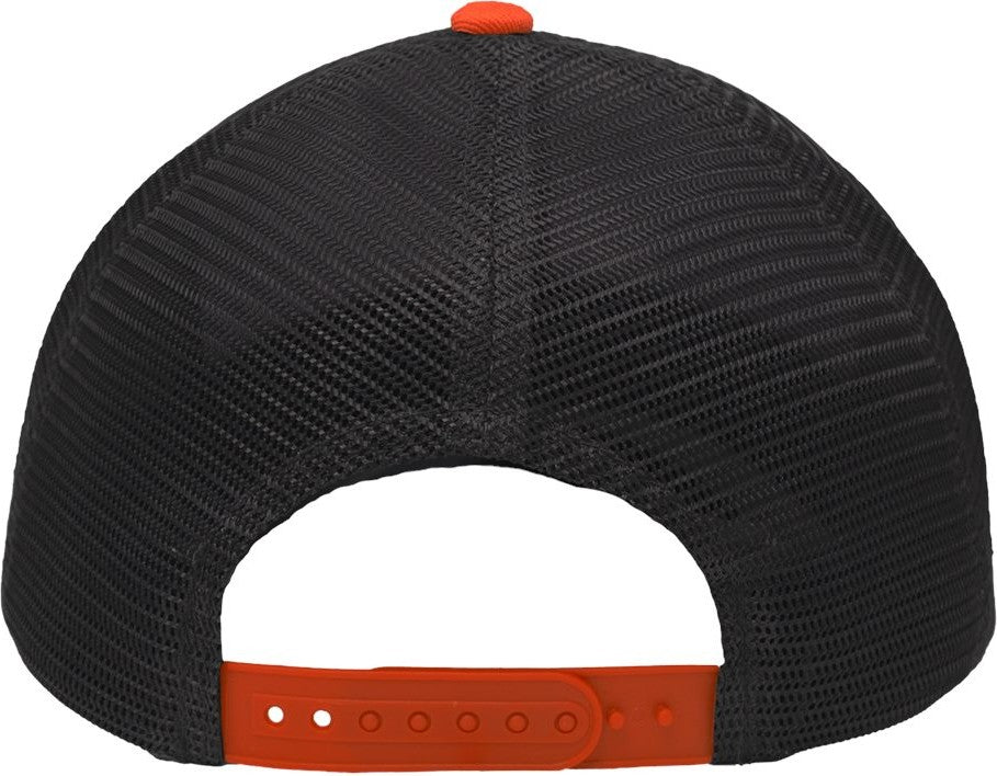 Rear View of Heather Grey/ Charcoal/ Orange Traditional Lo-Pro Mesh Back Trucker Fit Cap - SP1450
