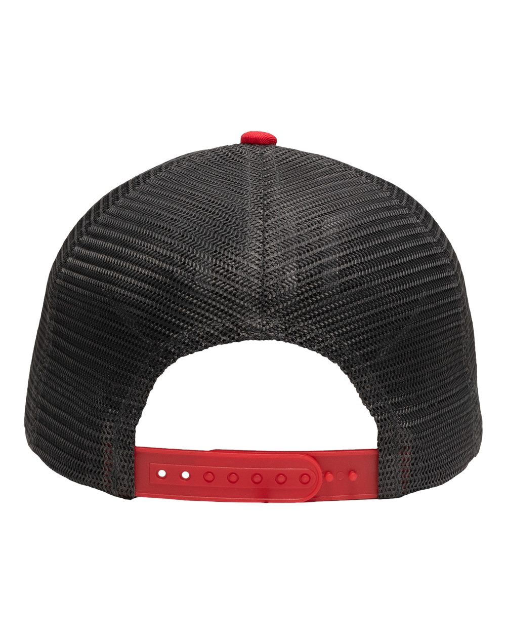 Rear View of Heather Grey/ Charcoal/ Red Traditional Lo-Pro Mesh Back Trucker Fit Cap - SP1450