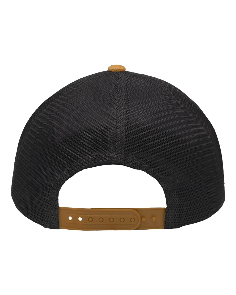 Rear View of Heather Grey/ Charcoal/ Vegas Gold Traditional Lo-Pro Mesh Back Trucker Fit Cap - SP1450