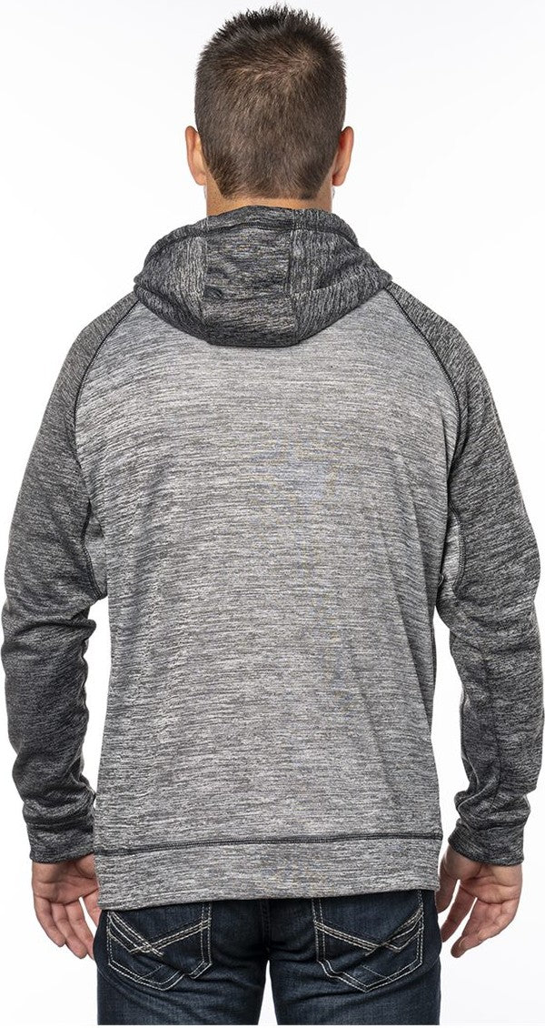 Rear View of Heather Grey/ Heather Charcoal Performance Raglan Full-Zip Sweatshirt - 8660