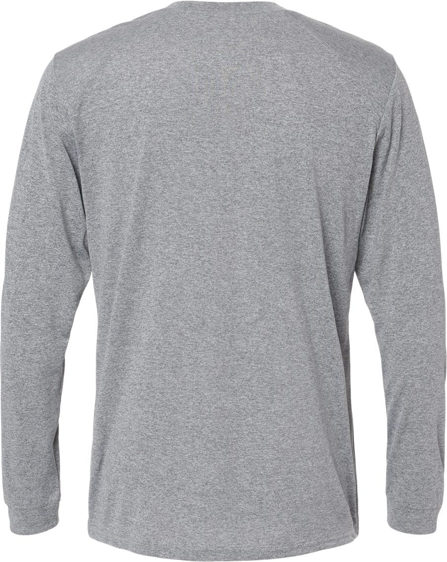 Rear View of Heather Grey Long Islander Performance Long Sleeve T-Shirt - 210
