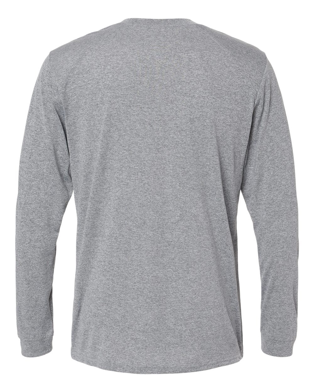 Front View of Heather Grey Long Islander Performance Long Sleeve T-Shirt - 210