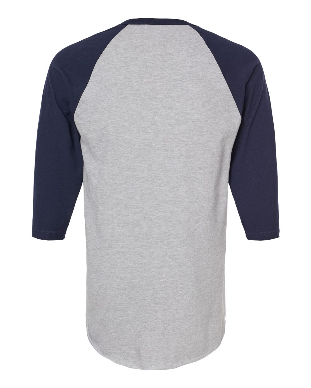 Rear View of Heather Grey/ Navy Fine Jersey Raglan T-Shirt - 245