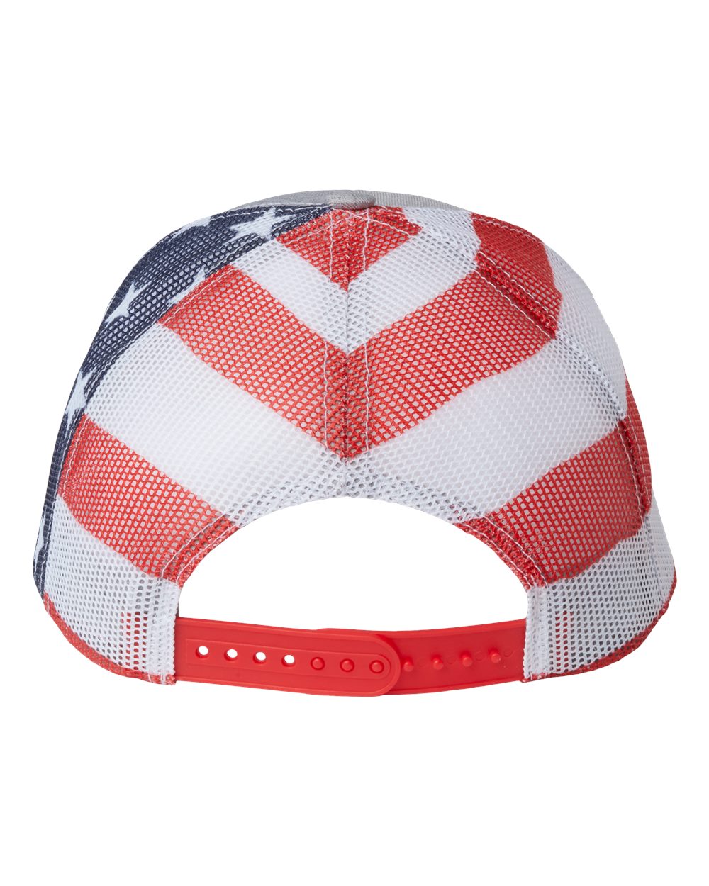 Rear View of Heather Grey/ USA Flag Printed Mesh Trucker Cap - S700M