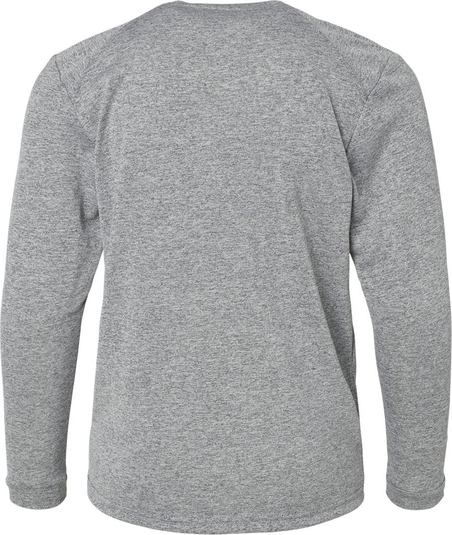 Front View of Heather Grey Youth Long Islander Performance Long Sleeve T-Shirt - 218Y