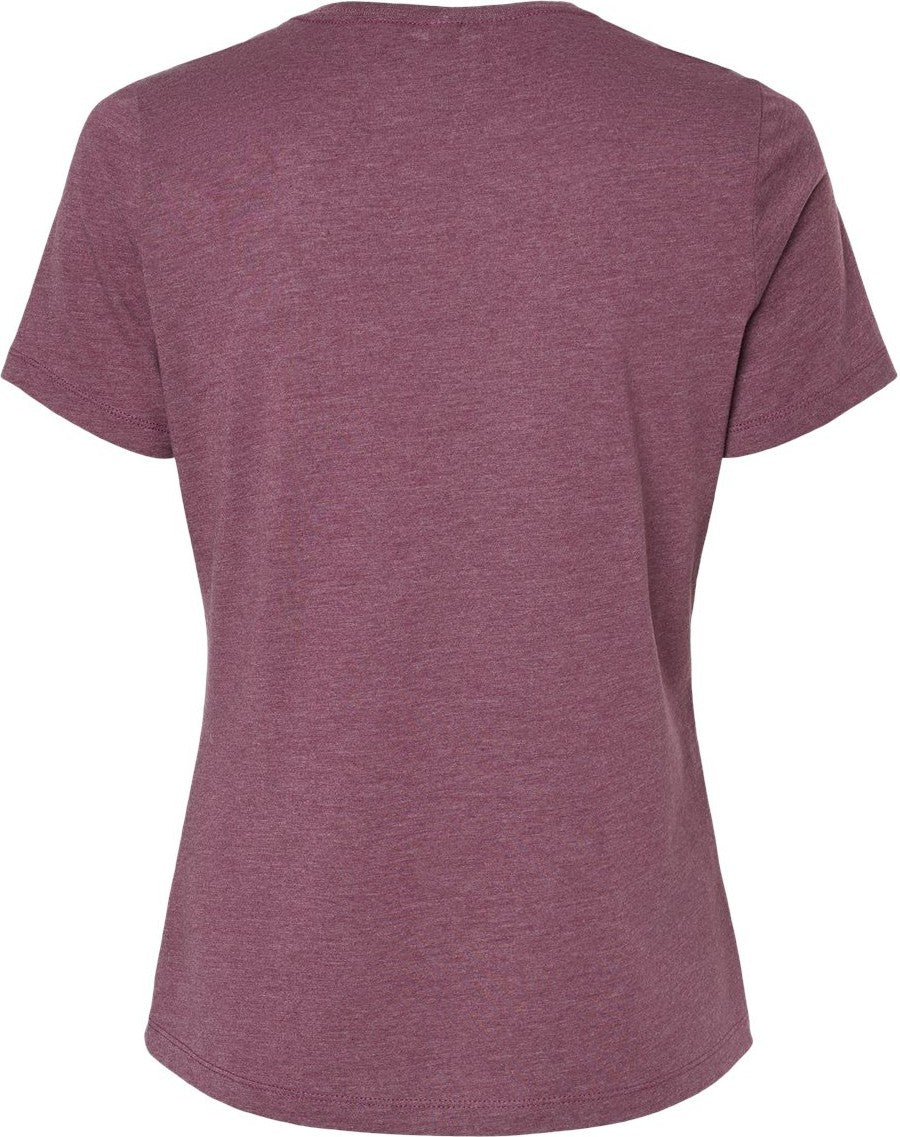 Rear View of Heather Maroon Women’s Relaxed Fit Heather CVC Tee - 6400CVC