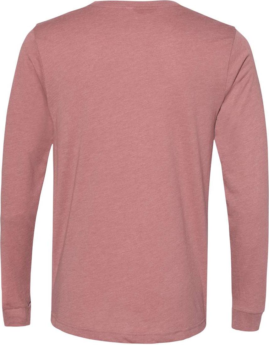 Rear View of Heather Mauve Heather CVC Long Sleeve Tee - 3501CVC