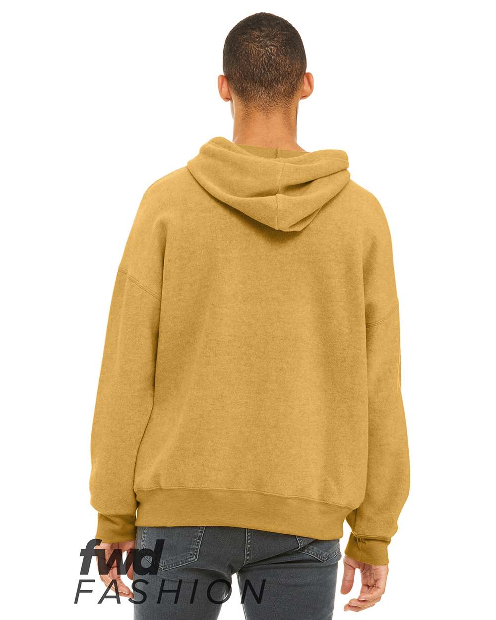Rear View of Heather Mustard FWD Fashion Sueded Fleece Hoodie - 3329