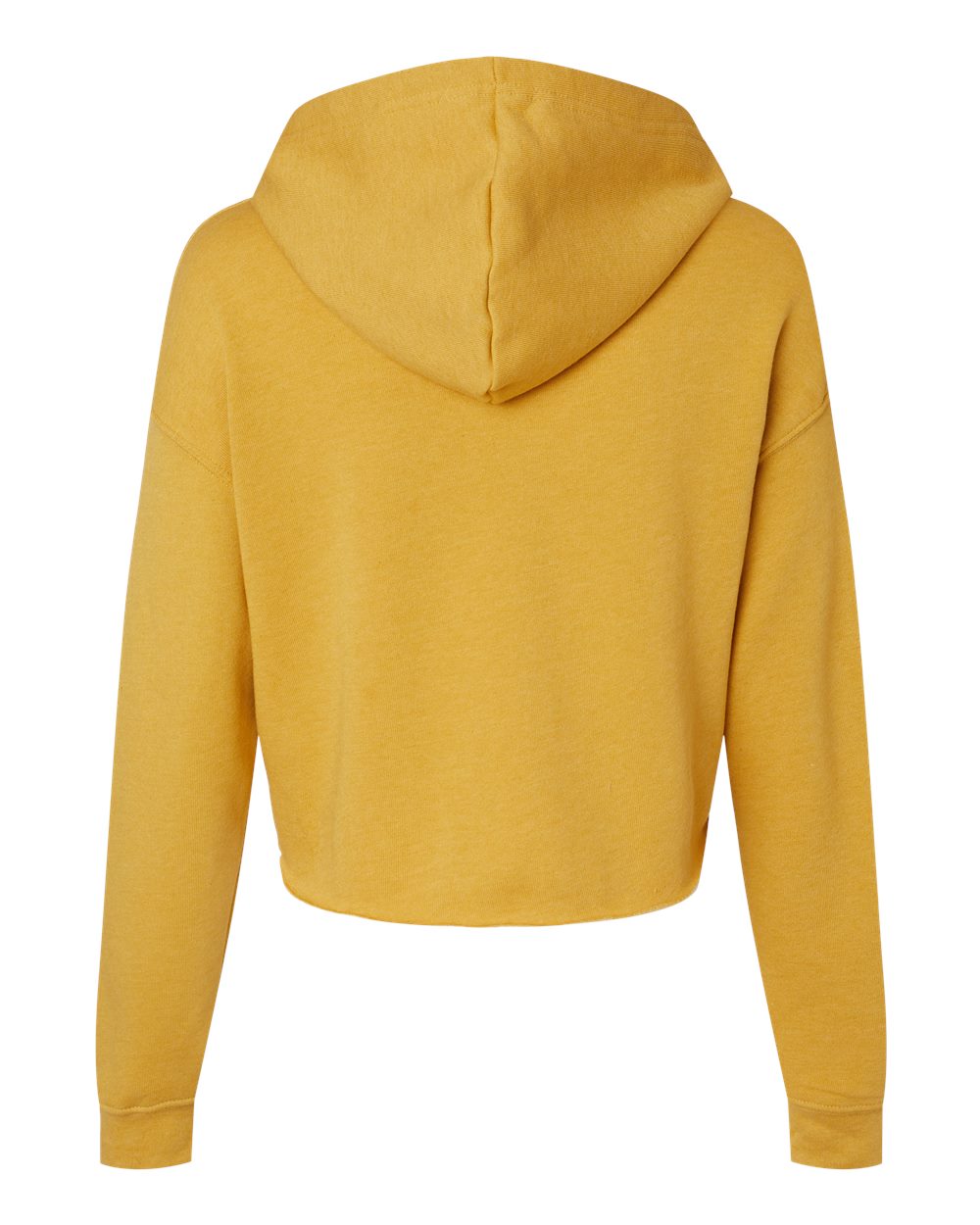 Rear View of Heather Mustard Women's Crop Fleece Hoodie - 7502