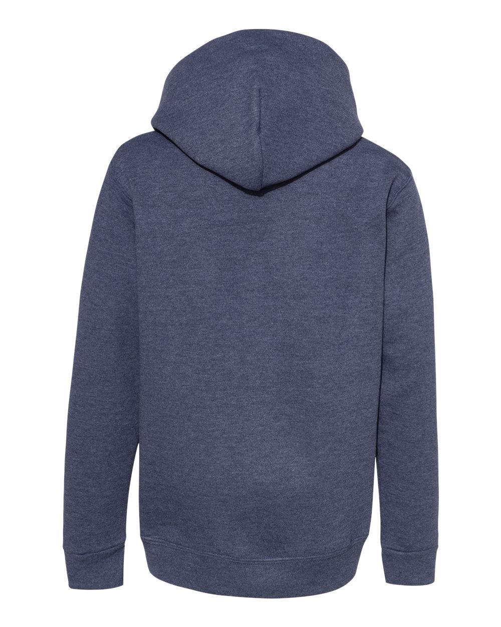 Rear View of Heather Navy Ecosmart® Youth Hooded Sweatshirt - P473