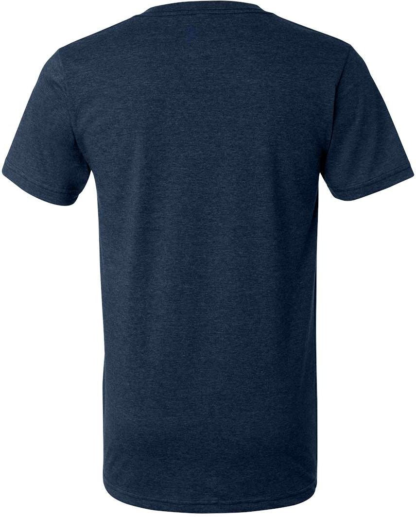 Rear View of Heather Navy Heather CVC V-Neck Tee - 3005CVC