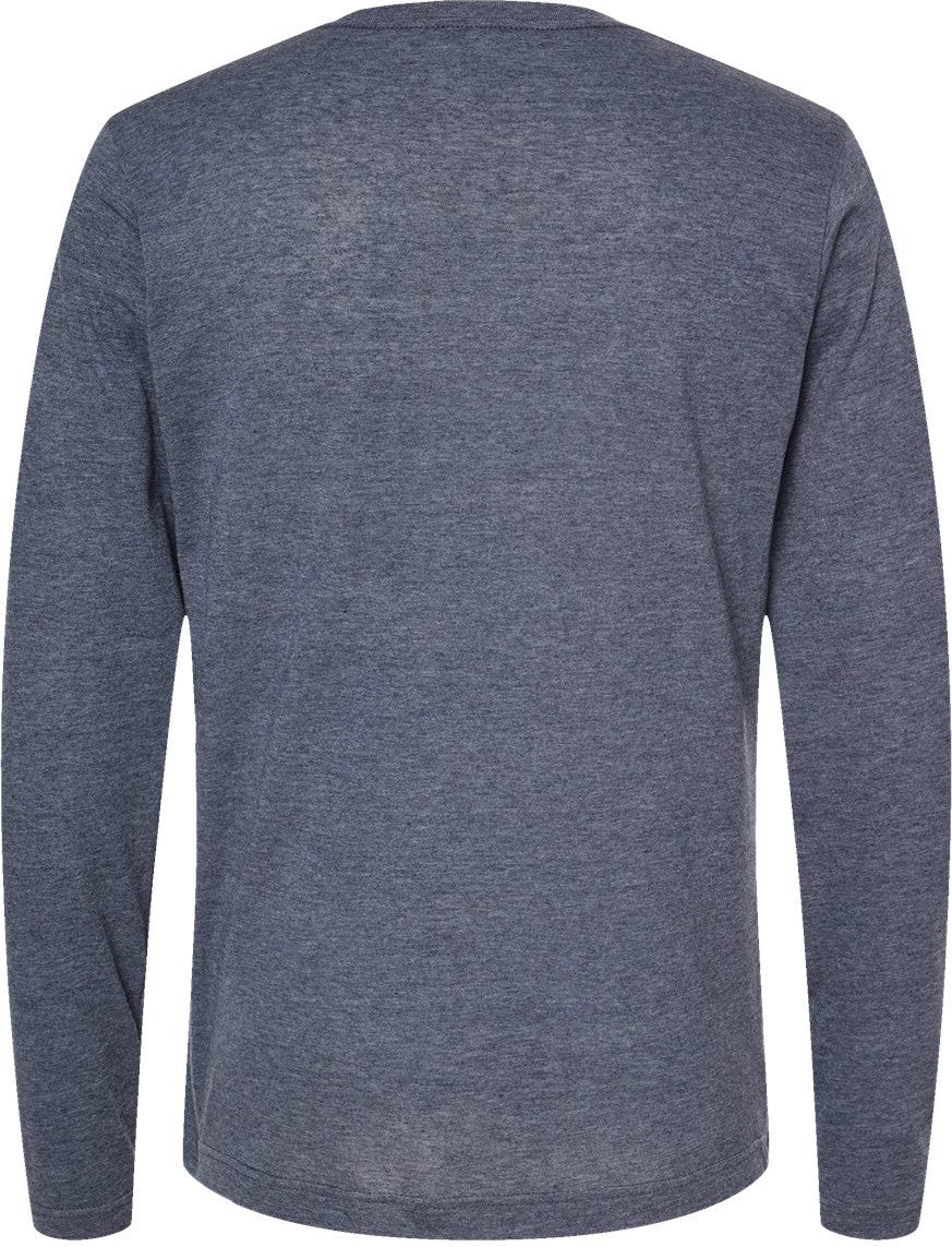 Rear View of Heather Navy Poly-Rich Long Sleeve T-Shirt - 242
