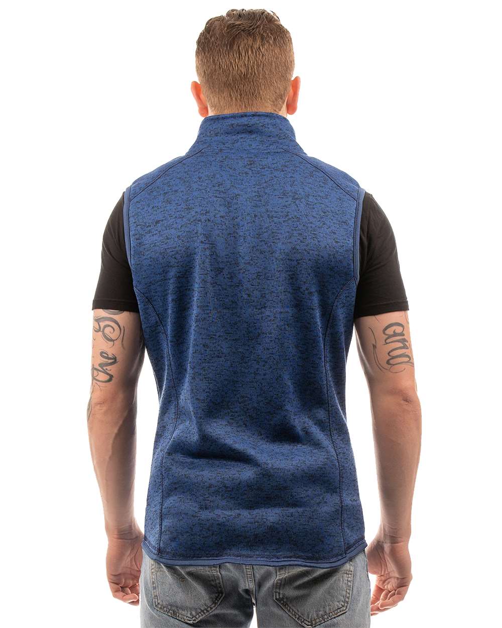 Rear View of Heather Navy Sweater Knit Vest - 3910