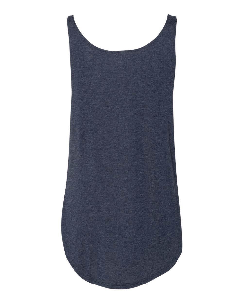 Rear View of Heather Navy Women's Flowy Tank with Side Slit - 8802