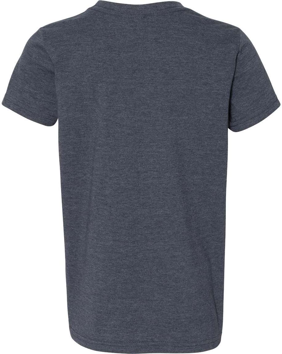 Rear View of Heather Navy Youth CVC Jersey Tee - 3001YCVC