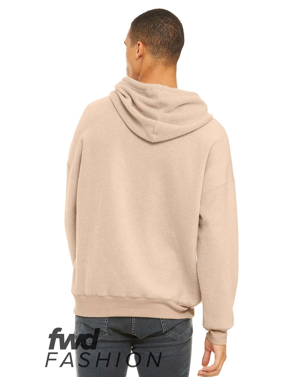 Rear View of Heather Oat FWD Fashion Sueded Fleece Hoodie - 3329