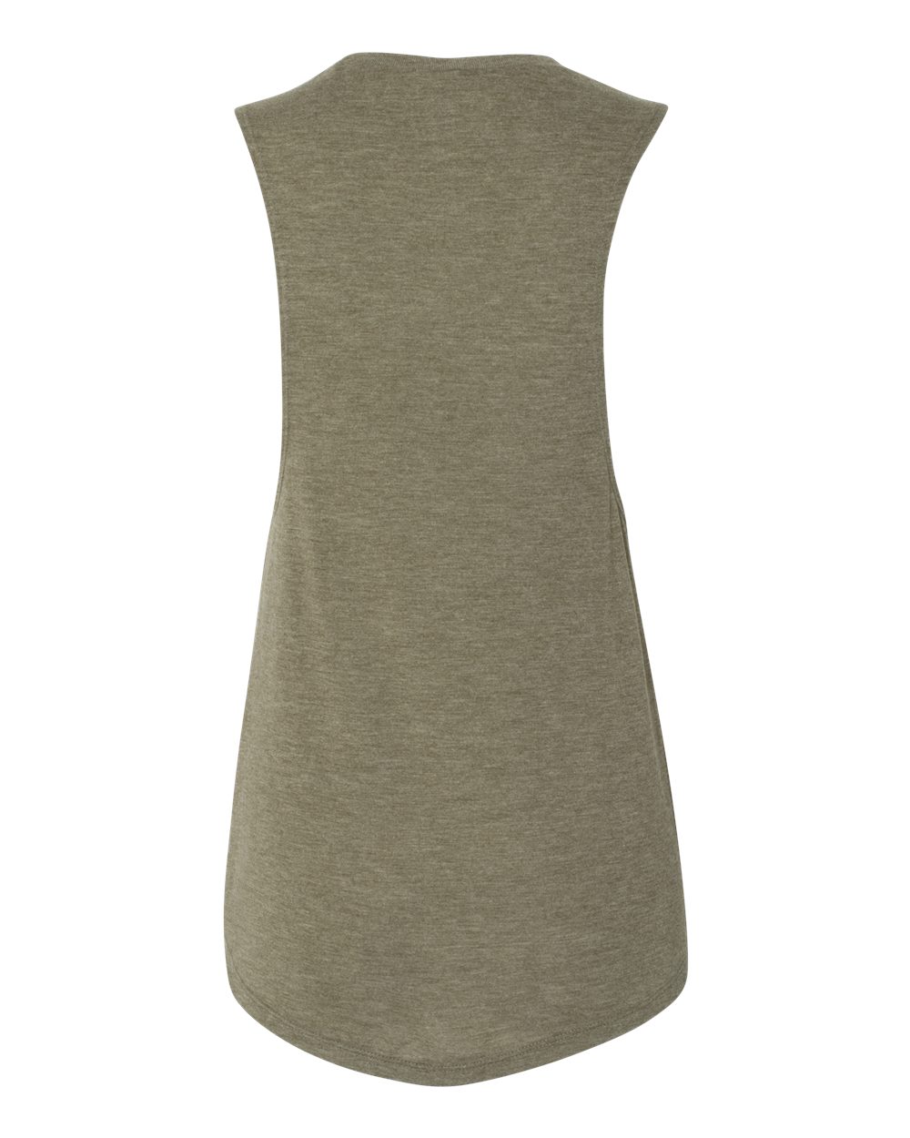 Rear View of Heather Olive Women's Flowy Scoop Muscle Tank - 8803